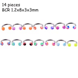 8/10/14pcs Acrylic Colorful Mixed Style Nose Ring Tongue Lip Eyebrow Ring Ear Studs Tragus Helix Lobe Ball Piercing Body Jewelry