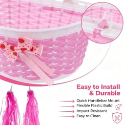 Hand Woven Cute Kids Bike Basket Universal Detachable Front Bicycle Storage Basket For Children Bike Scooter Cycling Accessory