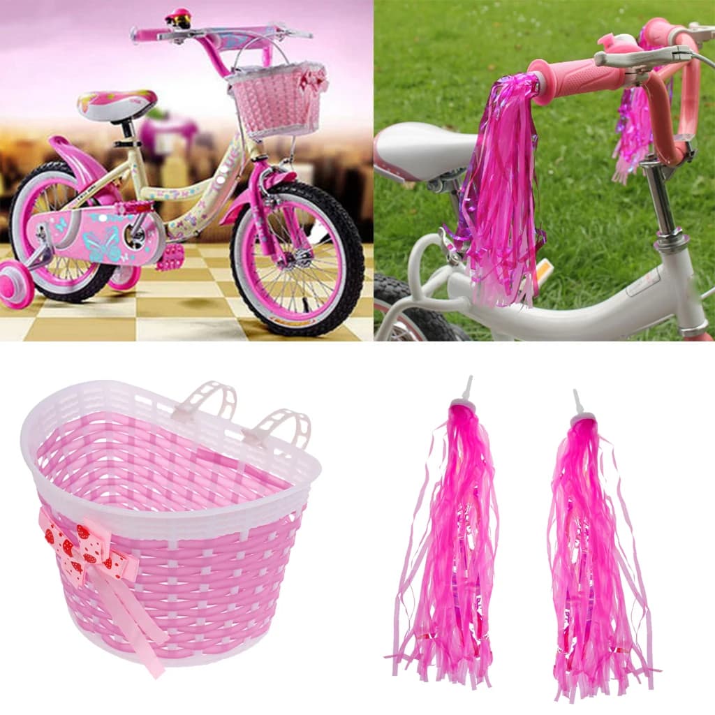 Hand Woven Cute Kids Bike Basket Universal Detachable Front Bicycle Storage Basket For Children Bike Scooter Cycling Accessory