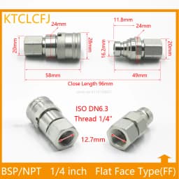 Hydraulic quick connector BSP 1/4 3/8 1/2 3/4 1 flat quick connector socket with spool and valve