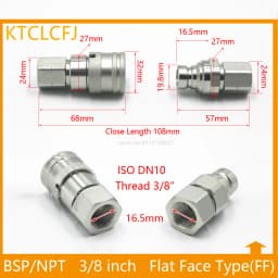 Hydraulic quick connector BSP 1/4 3/8 1/2 3/4 1 flat quick connector socket with spool and valve