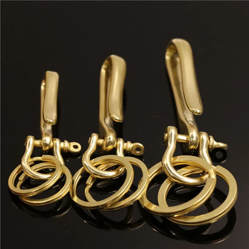 1Piece Solid Brass Keychain D Ring Shackle U-shape Hook Key Ring Wallet Chain Hook Belt U Hook with D Shackle Split Rings