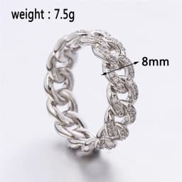 Hiphop Ring Silver Color Cuba Chain Ring Iced Out Paw Setting Micro Crystal Ring For Woman Men Engagement Wedding Finger Jewelry