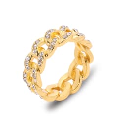 Hiphop Ring Silver Color Cuba Chain Ring Iced Out Paw Setting Micro Crystal Ring For Woman Men Engagement Wedding Finger Jewelry