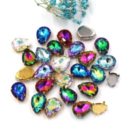HFOUR 10x14mm/13x18mm Teardrop Shape Glass Crystal Sliver Claw Setting Ab Rhinestones Sew On Garment/Bags/Shoes