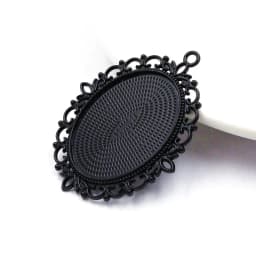 Fit 30x40mm Oval Cabochons Pattern Glass Cameos Black Frame Settings Bezel Tray For DIY Necklace Making Accessories 5pcs K06248