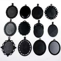 Fit 30x40mm Oval Cabochons Pattern Glass Cameos Black Frame Settings Bezel Tray For DIY Necklace Making Accessories 5pcs K06248