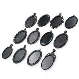Fit 30x40mm Oval Cabochons Pattern Glass Cameos Black Frame Settings Bezel Tray For DIY Necklace Making Accessories 5pcs K06248