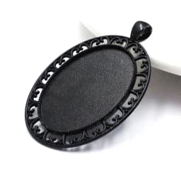 Fit 30x40mm Oval Cabochons Pattern Glass Cameos Black Frame Settings Bezel Tray For DIY Necklace Making Accessories 5pcs K06248