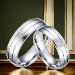 1Piece Gold Tone Silver Plated Stainless Steel Titanium Ring Cubic Zircon Rhinestone Couple Engagement Wedding Jewelry Men Women