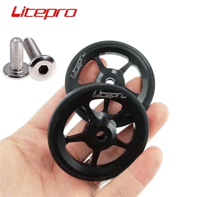 Litepro For Brompton Folding Bike Rear Cargo Rack Easy Wheel Extension Bar Telescopic Rod Bearing Wheel 60mm