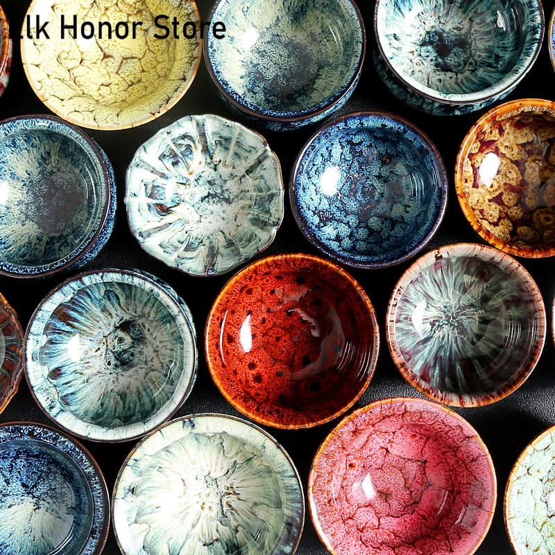 1pc Multicolor Kiln Fambe Porcelain Tea Cup Large Kung Fu Temmoku Glaze Ceramics Japanese Master Teacup Retro Single Tea Cups