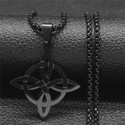 Stainless Steel Witchcraft Witch's Knot Geometry Long Chain Necklace for Men/Women Black Color Jewelry Bijoux Femme N4273S03