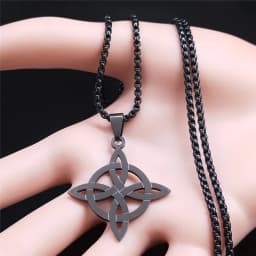 Stainless Steel Witchcraft Witch's Knot Geometry Long Chain Necklace for Men/Women Black Color Jewelry Bijoux Femme N4273S03