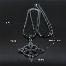 Stainless Steel Witchcraft Witch's Knot Geometry Long Chain Necklace for Men/Women Black Color Jewelry Bijoux Femme N4273S03