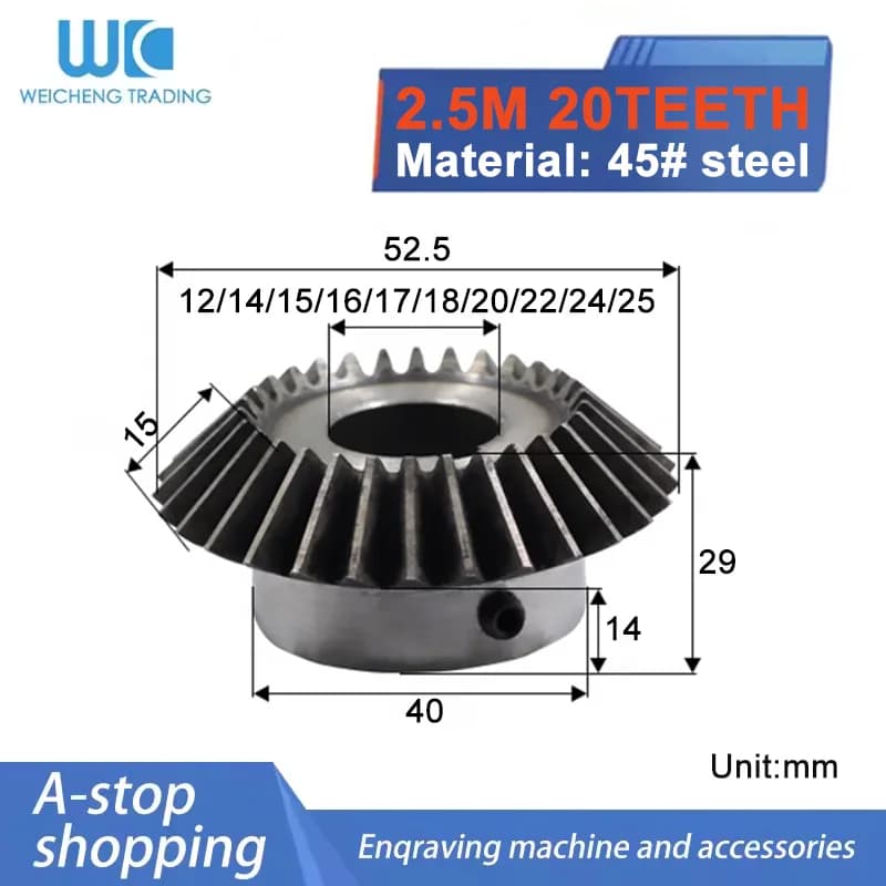 1PC Bevel Gear 2.5 Mold 20 Teeth Hole 12mm 14mm 15mm 16mm 17mm 18mm 20mm 22mm 24mm 25mm 90 Degree Transmission Gear CNC Parts