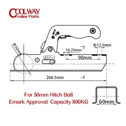 Emark Approval EU Style Trailer Coupler For 50mm Hitch Ball Square 60mm Channel RV Parts Camper Accessories Caravan Components