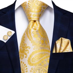 Hi-Tie Luxury Yellow Gold Plaid Paisley Silk Wedding Necktie For Men Fashion Mens Tie Gravatas Gift Business Party Dropshipping