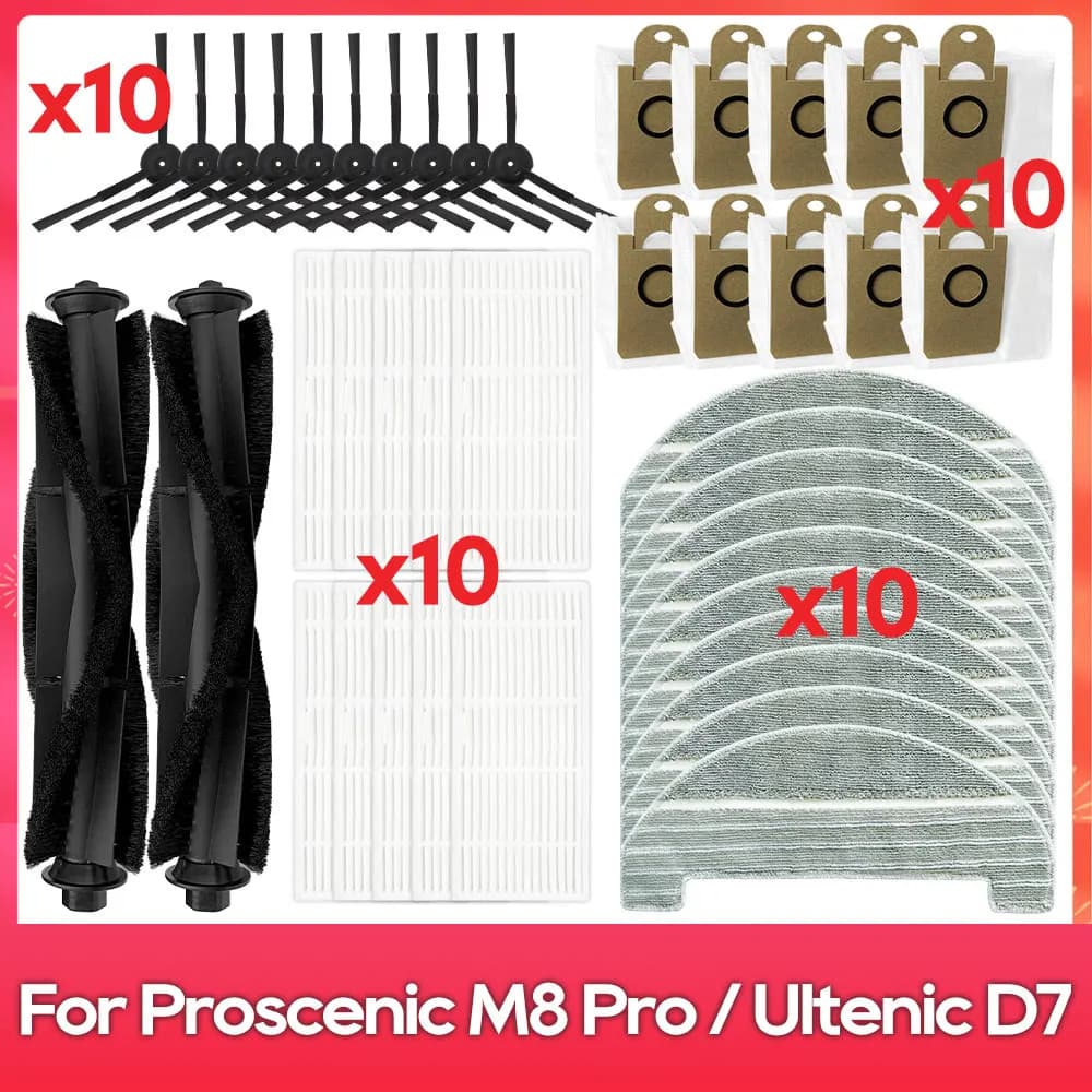 Fit For ( Proscenic M8 Pro / Ultenic D7 ) Part Accessories Main Side Brush Hepa Filter Mop Dust Bag Robot Vacuum Cleaner Kit