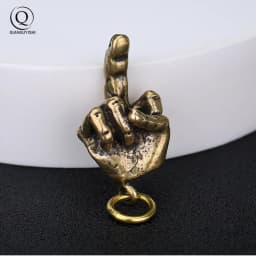 Metal Brass Raised Middle Finger Up Shape Keychain Pendant Jewelry Punk Rock Men Fashion Car Key Chain Ring Hanging Hand Keyring