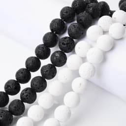 Natural Black White Lava Stone Beads Round Loose Beads Spacer Volcanic Rock For Jewelry Making DIY Bracelet Wholesale 4-14mm