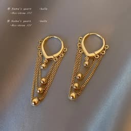 European and American Temperament Water Drop Ear Button Metal Ball Tassel Earring For Woman Girls In Party Fashion Jewelry Gift