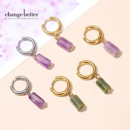 Natural Stone Amethyst Aquamarine Cylinder Shape Stainless Earring Women Reiki Healling Pendant Earring Fashion Jewelry Gifts