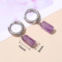 Natural Stone Amethyst Aquamarine Cylinder Shape Stainless Earring Women Reiki Healling Pendant Earring Fashion Jewelry Gifts
