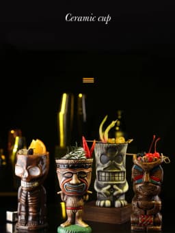 Tiki Mugs Ceramic Hawaiian Luau Party Mugs Drinkware, Cute Exotic Cocktail Glasses, Tiki Bar