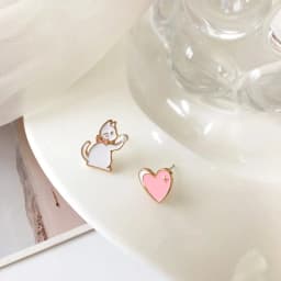 Cute Rabbit Red Heart Asymmetry Stud Earrings For Women Sweet Daisy Flower Animal Earring Birthday Party Wedding Jewelry