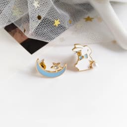 Cute Rabbit Red Heart Asymmetry Stud Earrings For Women Sweet Daisy Flower Animal Earring Birthday Party Wedding Jewelry