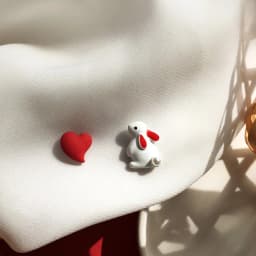Cute Rabbit Red Heart Asymmetry Stud Earrings For Women Sweet Daisy Flower Animal Earring Birthday Party Wedding Jewelry