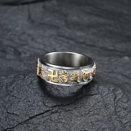 8mm Stainless Steel Tibetan Buddhist Mantra Sanskrit Spinner Ring for Men Women Size 6-12
