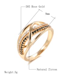Kinel New Ring 585 Rose Gold With Black Natural Zircon Fashion Waves Rings for Women High Quality Daily Fine Vintage Jewelry
