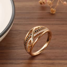 Kinel New Ring 585 Rose Gold With Black Natural Zircon Fashion Waves Rings for Women High Quality Daily Fine Vintage Jewelry