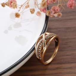 Kinel New Ring 585 Rose Gold With Black Natural Zircon Fashion Waves Rings for Women High Quality Daily Fine Vintage Jewelry