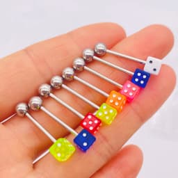 10 Pcs Tongue Nail Puncture Dice Ball Stripe Piercing Pin Ear Studs Screw Dice Female Earrings Lip Nails Piercing Body Jewelry
