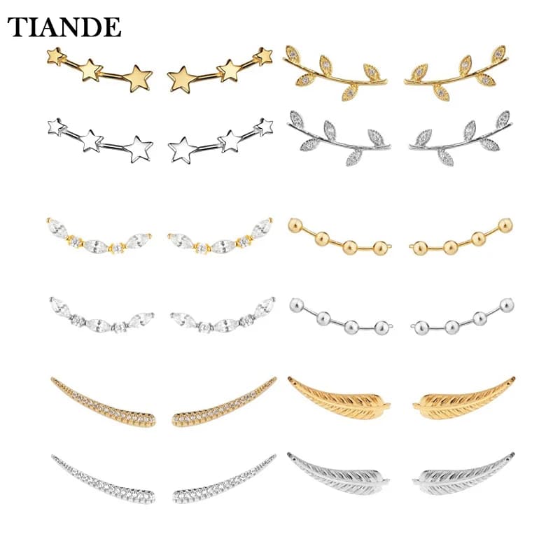 TIANDE Silver Color Gold Plated Climber Earrings for Women Smooth Piercing Women's Stud Earrings 2022 Fashion Jewelry Wholesale