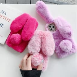 Plush Rabbit TPU Case for iPhone 14 15 13 Mini, Phone Cover for iPhone 12 Pro, 11 Pro Max, XS, XR, 7, 8, 6, 6S Plus, SE 2020,