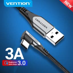 Vention USB Type C Cable 90 Degree 3A Fast Charger Data Cord for Samsung S8 S9 Mobile Right Angled Phone Charging USB C Cable