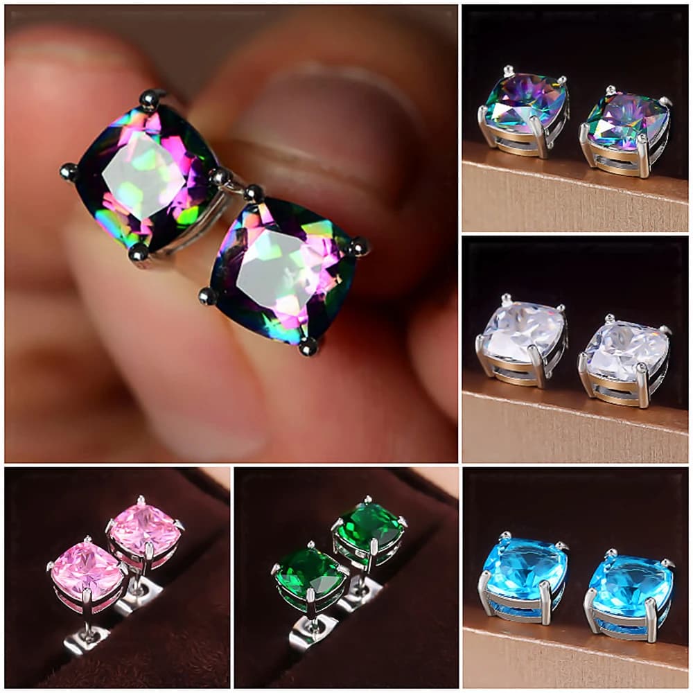 Huitan Simple Stylish Cubic Zirconia Stud Earrings Female 6 Colors Available Versatile Birthday Gift Statement Jewelry for Women
