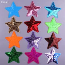 Pulaqi 14 styles Sequined star Patches Sticker On Clothes Iron on Heart Appliqued Sewing Garment Jeans Decor Embellishment DIY