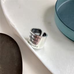 Yungqi Vintage Wide Ring Letter HAPPINESS DEPENDS UPON OURSELVES Adjustable Rings for Women Girl Boho Jewelry Anillos Mujer