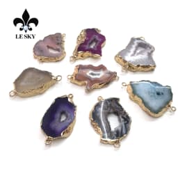 1PC LE SKY Natural Agates Pendants Charms Connector Pendants for Jewelry Making DIY Accessories Fit Necklaces