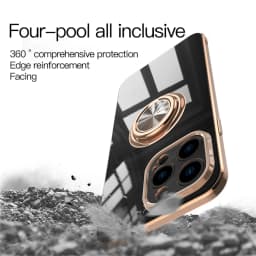 Luxury Plating Silicone Case For iPhone 16 15 14 13 12 11 Pro Xs Max Mini SE XR 8 Metal Ring Holder Stand Shockproof Soft Cover