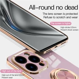 Luxury Plating Silicone Case For iPhone 16 15 14 13 12 11 Pro Xs Max Mini SE XR 8 Metal Ring Holder Stand Shockproof Soft Cover