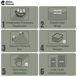 RHINO RESCUE 4" 6" Emergency Pressure Bandage Wound Dressing IFAK Kit High Elasticity Vacuum Packed Outdoor Hiking Essentials