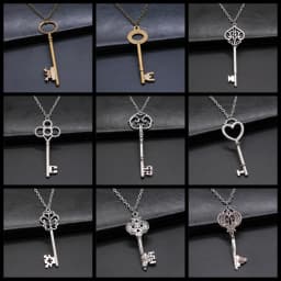 2 Colors Antique Silver Color Antique Bronze Color Vintage Key Pendant Necklace For Women Long Chain Metal Chain Necklace