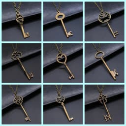 2 Colors Antique Silver Color Antique Bronze Color Vintage Key Pendant Necklace For Women Long Chain Metal Chain Necklace