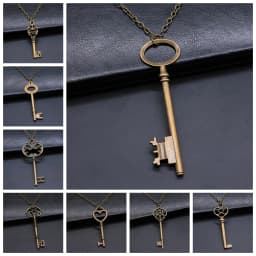 2 Colors Antique Silver Color Antique Bronze Color Vintage Key Pendant Necklace For Women Long Chain Metal Chain Necklace